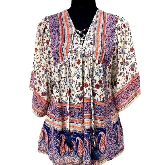 𝅺KNOX ROSE BOHO TOP WITH SHORT BELL SLEEVES - Picture 1 of 13
